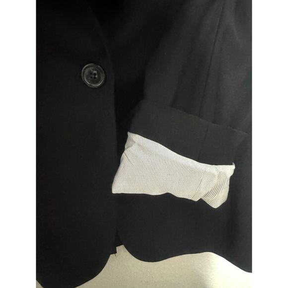 Talbots Black Wool Blazer Sz 10 Single Button Jacket Striped cuff sleeves Chic - Picture 3 of 8